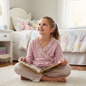 Vintage Y2K Total Girl Pajama Set Leopard Print Ruffle Pink Girls sz Large